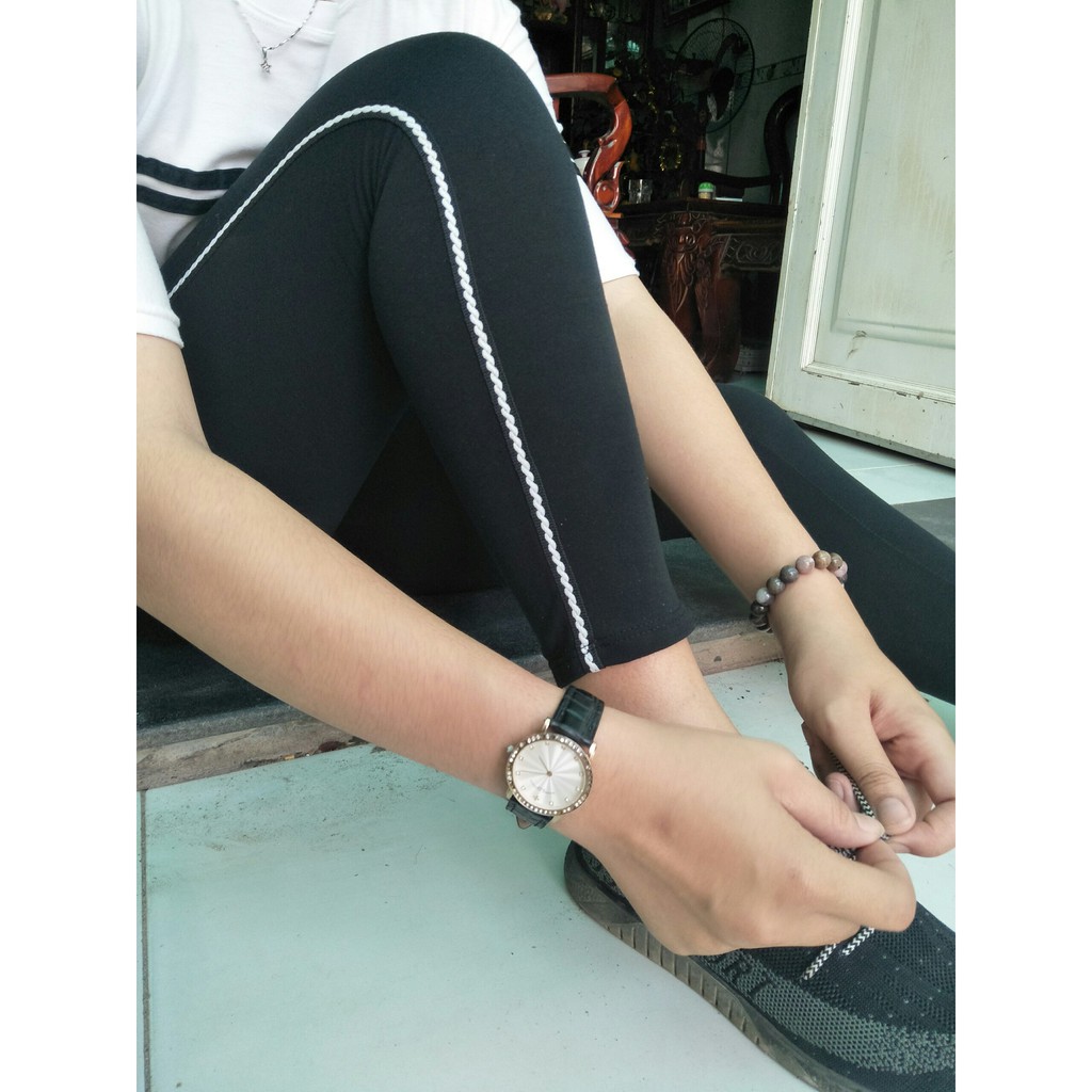 Quần thun nữ - legging (Ôm Body, sọc viền trăng) | BigBuy360 - bigbuy360.vn