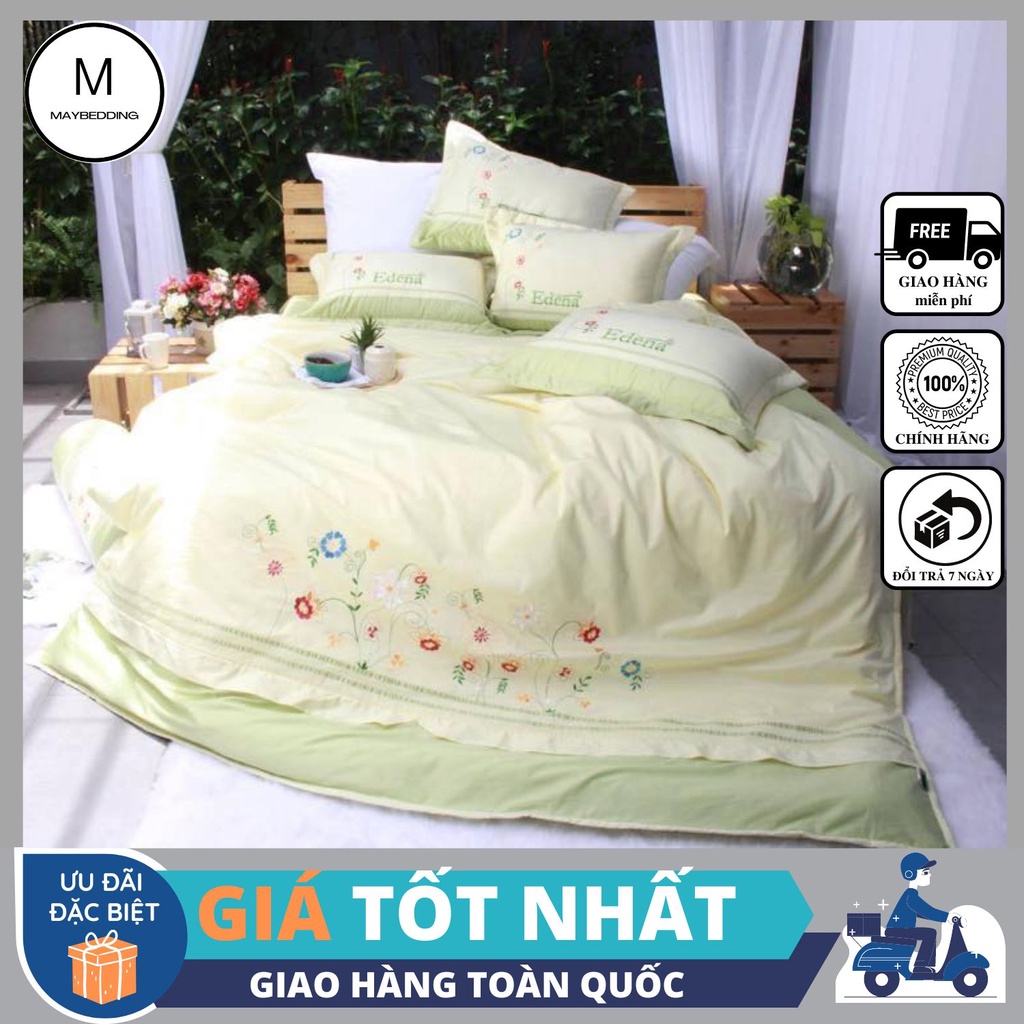 Bộ ga  Cotton Solid Edena mẫu 356 - Chính Hãng , Cao Cấp in MayBedding
