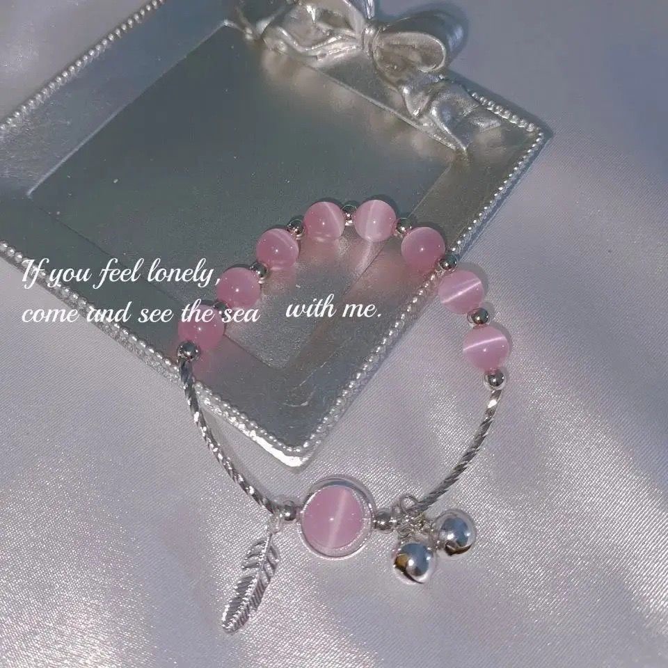 Tiktok 'S same ins Vòng Tay Cặp Đôi Bằng Đá Mắt Mèo Trái Tim Hầu Gái Đơn Giản