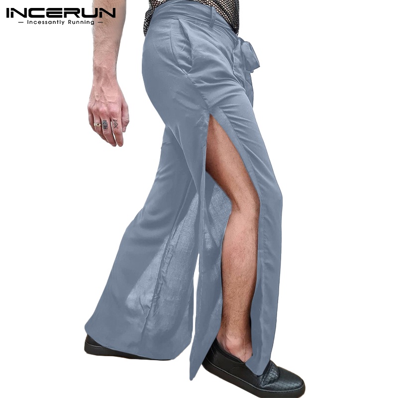 Quần dài Incerun xẻ tà bên hông có 3 màu thời trang kèm thắt lưng dành cho nam