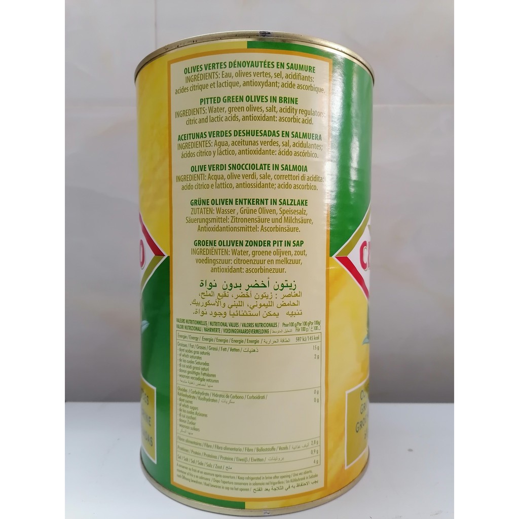[4.3 Kg – (không hạt) XANH] Trái ô liu ngâm nước muối [Spain] CRESPO Pitted Green Olives in Brine (nvt-hk)