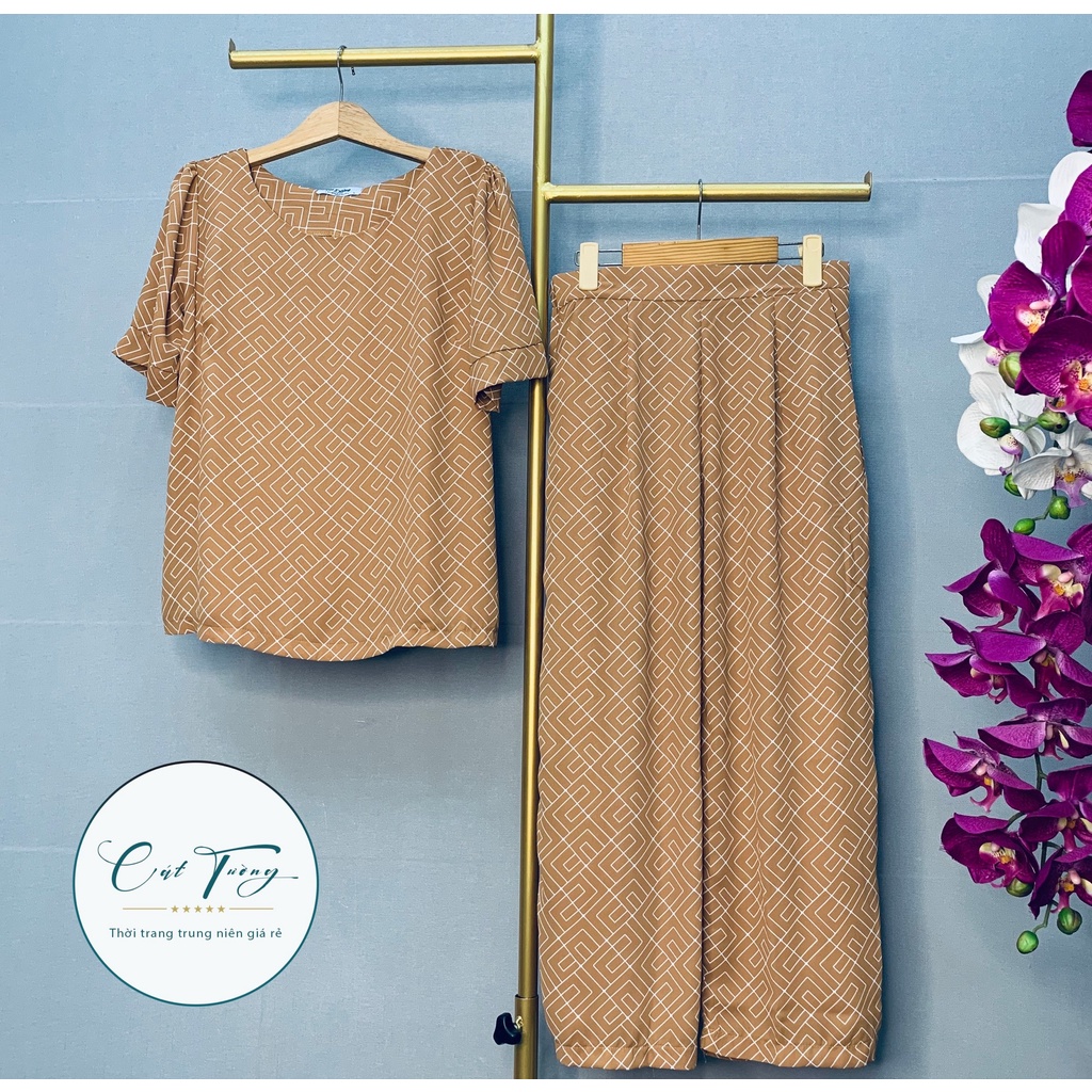 Đồ bộ trung niên nữ 2021 - Bộ áo kiểu quần ống rộng bigsize đẹp rẻ - Bigsize Cát Tường Giá Rẻ