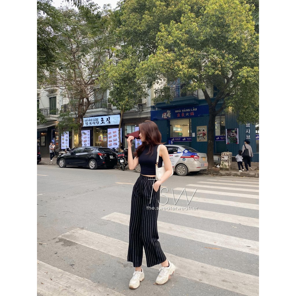 Quần culottes đũi sọc 1 cúc (Ảnh thật)