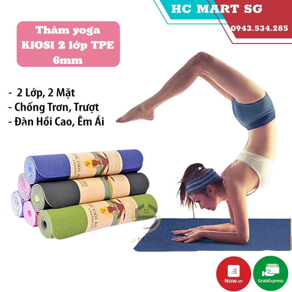 Thảm Tập YOGA TPE Cao Cấp 2 Lớp 6mm Loại Xịn Siêu Bền, Thảm 2 Lớp 2 Mặt Êm Ái,