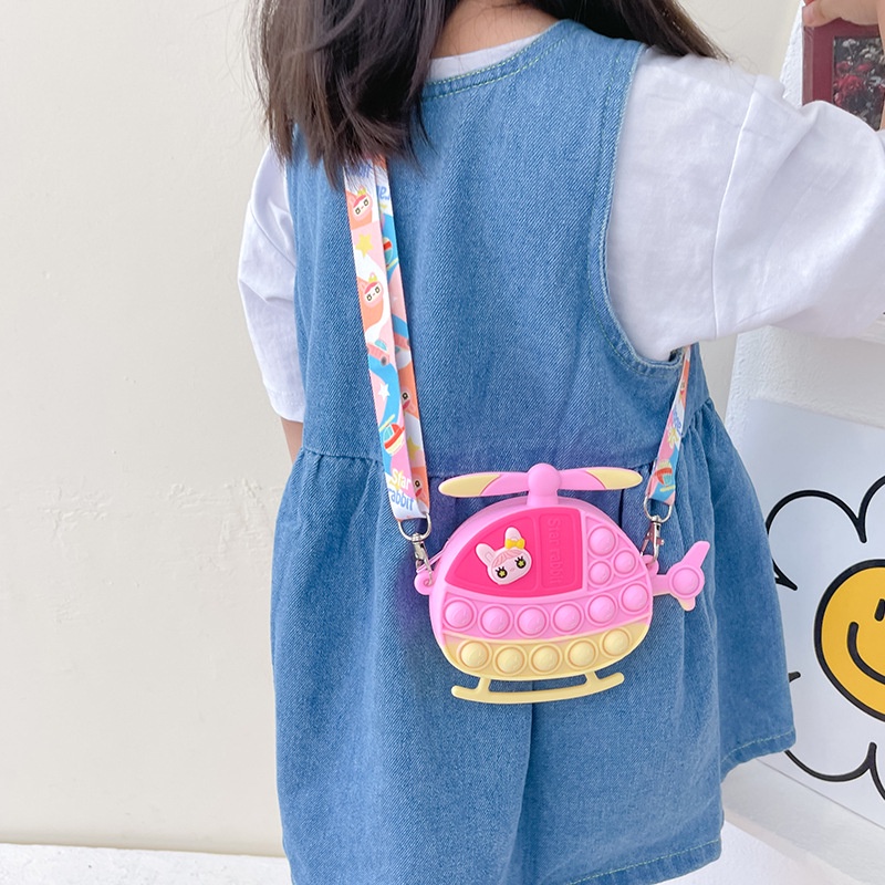 Pop it Túi Đeo Chéo Vai Hình Cánh Quạt Màu Cầu Vồng Kỳ Lân Dành Cho Trẻ Em Ngoài Trời