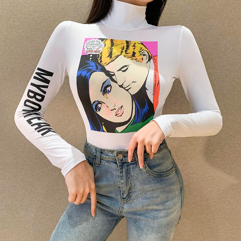 Đồ bơi áo cao cổ tay dài bó sát cổ cao trắng hoạt hình ulzzang | BigBuy360 - bigbuy360.vn