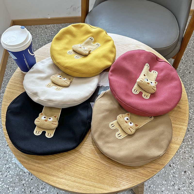 Mũ Nồi Vải Cotton In Hình Mèo Dễ Thương Phong Cách Hàn Quốc Thời Trang Thu Đông Cho Nữ