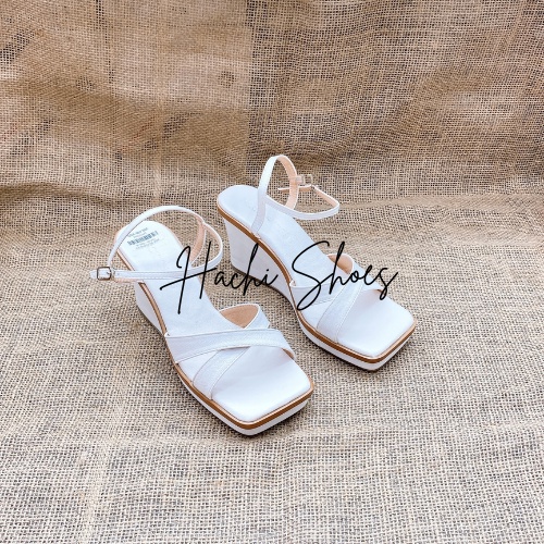 Sandal đế xuồng màu trắng quai chéo 7p (ảnh thật)