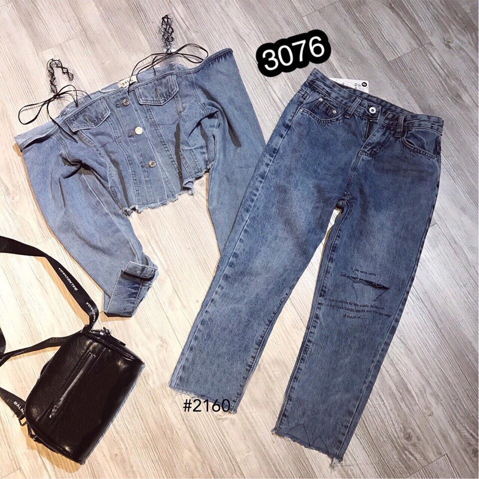 [FREESHIP 150K] Quần Jeans Nữ Rách Gối Phối Chữ Cao Cấp OHS3076 | WebRaoVat - webraovat.net.vn