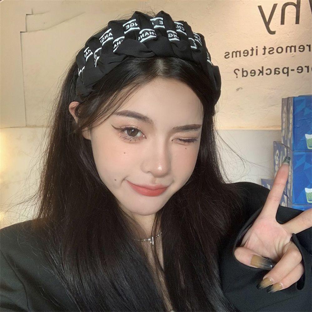 Kẹp Tóc Vải Bản Rộng In Chữ Tiếng Anh Kiểu Vintage Thời Trang Cho Nữ