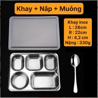 Khay cơm inox 5 ngăn cao cấp tặng muỗng inox, khay cơm phần dùng trong công ty xí nghiệp, trường học an toàn hợp vệ sinh
