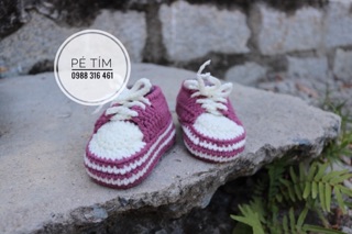 Giày len handmade/ giày bata tím trắng cho bé trai/gái
