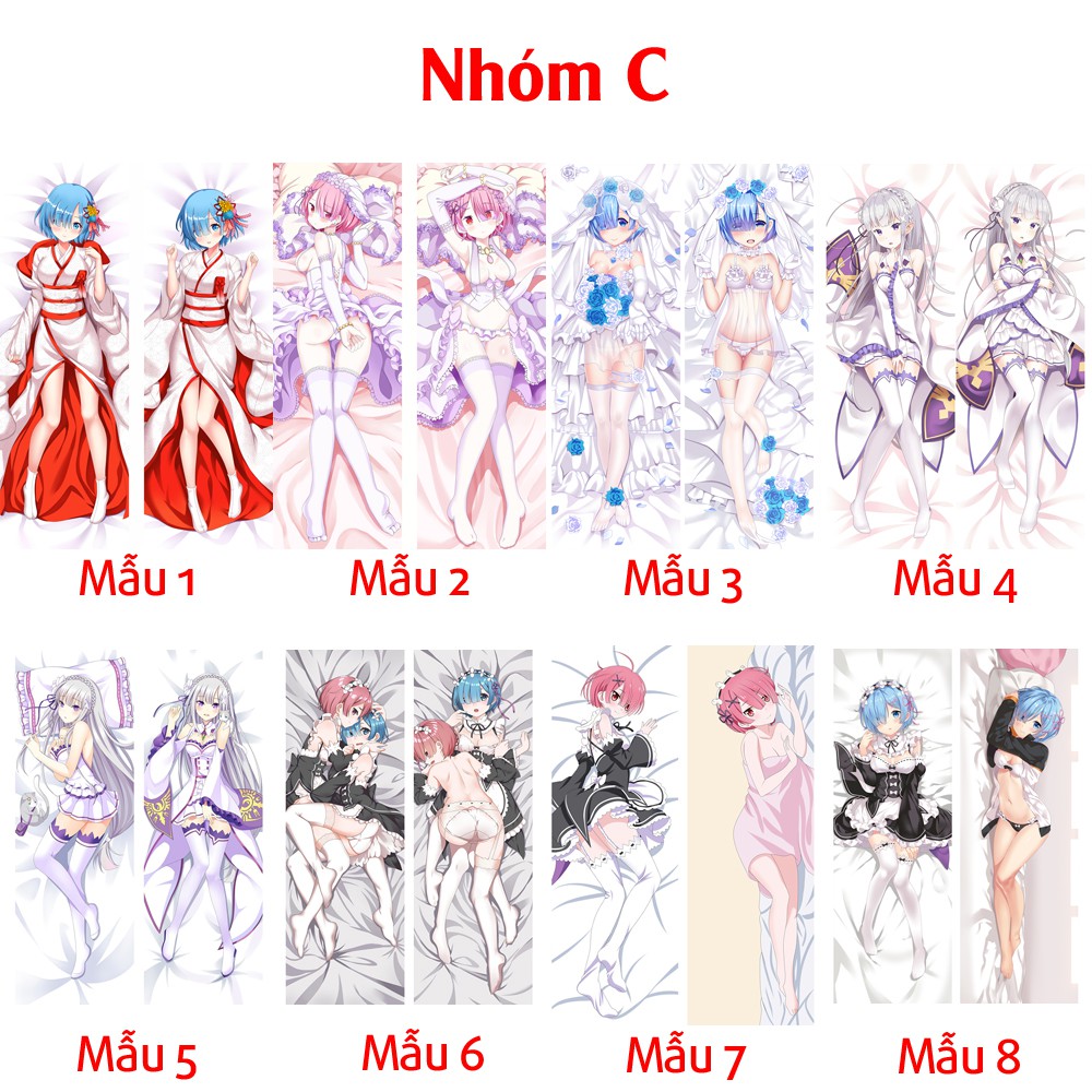 {48 mẫu Dakimakura} Vỏ Gối ôm Anime Re Zero Ram Rem + Vocaloid Miku siêu to dài 1,5m x 50cm hàng có sẵn đặt theo yêu cầu