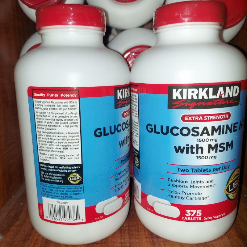 (date 2025 )Kirkland Glucosamine 1500 mg hộp 375v trắng