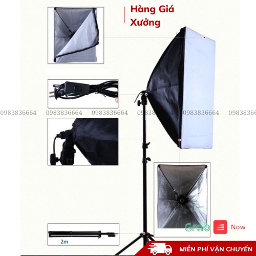 Bộ đèn studio chụp ảnh sản phẩm, quay phim, livestream chuyên nghiệp, chân cao 2m softbox 50x70cm