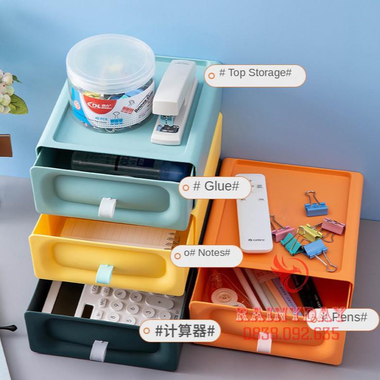 Hộp nhựa ngăn kéo đựng đồ đa năng để bàn xếp chồng mini nhỏ gọn dùng trang điểm văn phòng làm việc