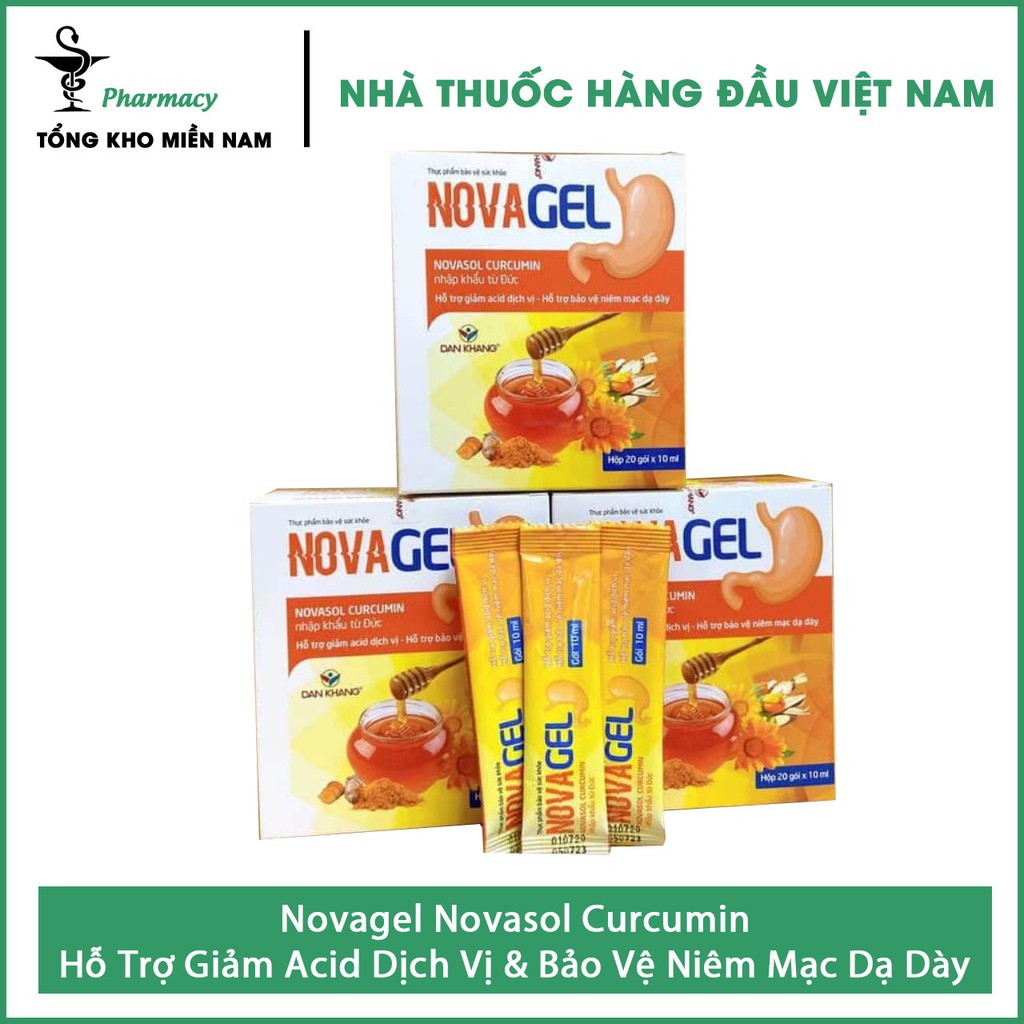 Novagel Novasol Curcumin - Hỗ Trợ Giảm Acid Dịch Vị & Bảo Vệ Niêm Mạc Dạ Dày – Hộp 20 gói x 10ml – Tổng Kho MiềnNam