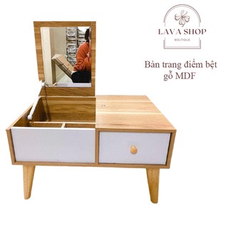 Bàn trang điểm bệt có gương gấp gọn chất liệu gỗ MDF phủ melanin cao cấp có ngăn kéo, hộc tủ