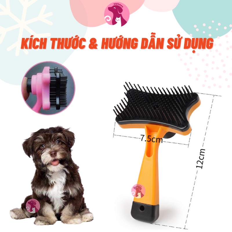 Lược chải lông chó mèo - Lược bấm nút đẩy lông chó (Đẹp &amp; bền)
