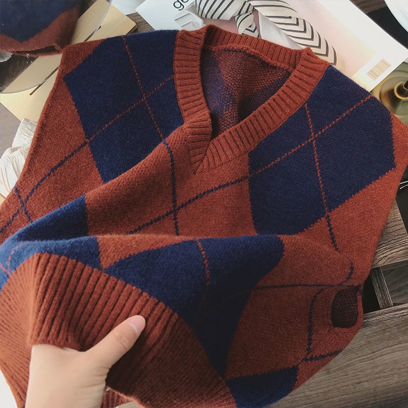 Áo sweater Dệt Kim Cổ Chữ v Dáng Rộng Thời Trang 2022 Phong Cách retro Mới
