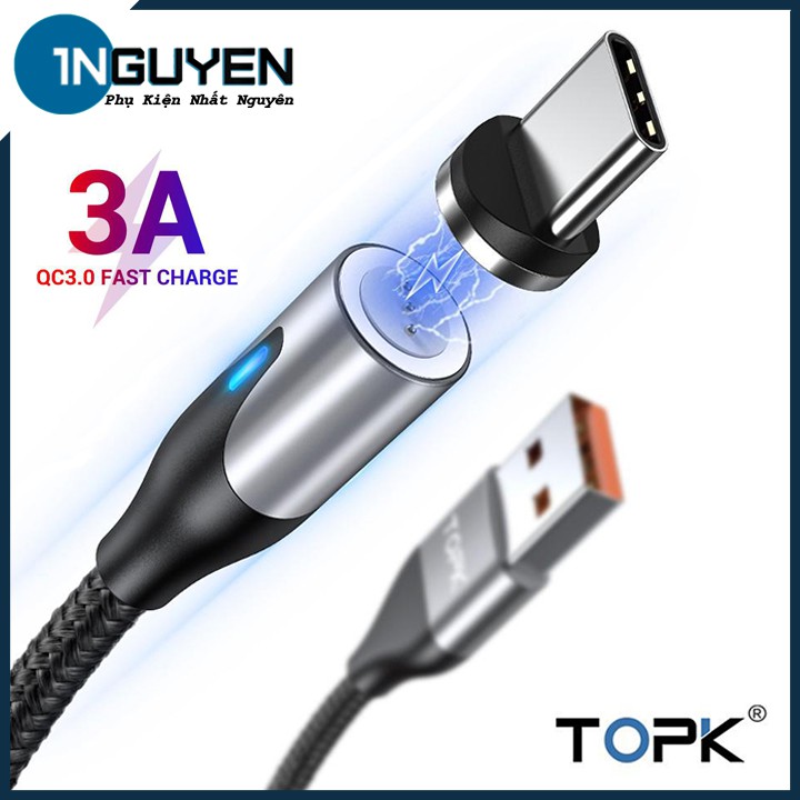 Cáp Sạc Nhanh Từ Hút Nam Châm 3A TOPK Xoay 360 Độ | Cable Fast Charging Magnet