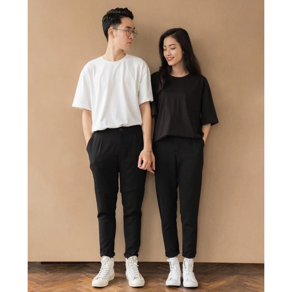 ( HOT ) Áo thun Unisex basic tee trơn nam nữ tay lỡ oversize form rộng 2 màu trắng đen