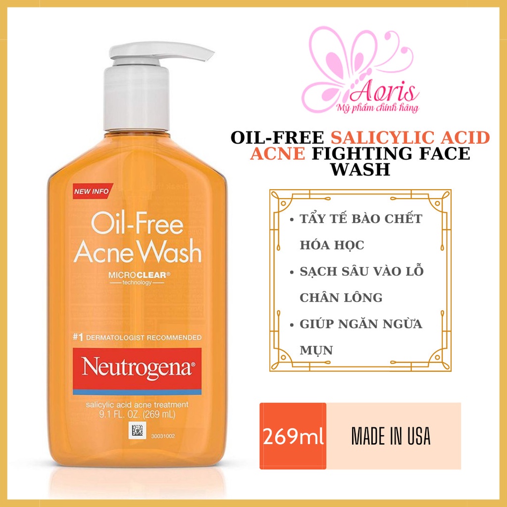 Sữa rữa mặt hỗ trợ giảm mụn Neutrogena Oil Free Acne Wash 269ml