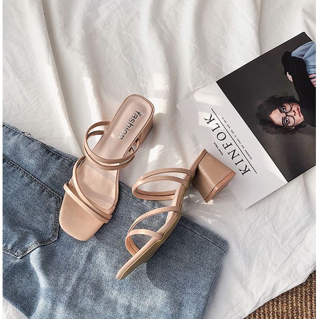 Dép cao gót quai mảnh mùa hè 2022 size 35-43 -Sandal đến vuông 4 cm quai mảnh cực êm chân A-12