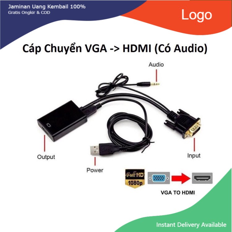 Vga To Hdmi, Cáp Chuyển Đổi VGA Sang HDMI Có Âm Thanh Kèm Dây Micro Usb