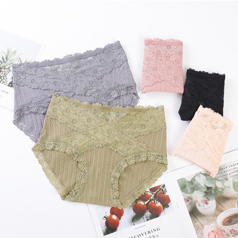 Quần Lót cotton Phối Ren Không Đường May Thoáng Khí Thoải Mái Cỡ Lớn 5vcs