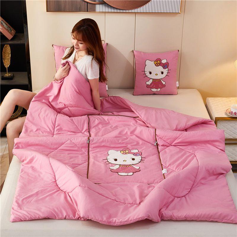 Bộ Chăn Gối Mềm Thân Thiện Với Da Thêu Hoạt Hình Hello Kitty Đáng Yêu Dành Cho Bé Gái Lunac