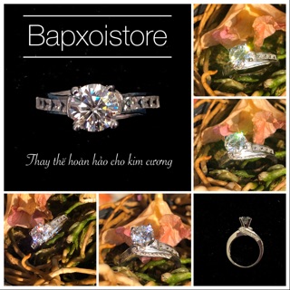 Nhẫn kim cương moisanite (chủ 6,5mm nước D, kiểm định), bạc 950 xi bạch kim