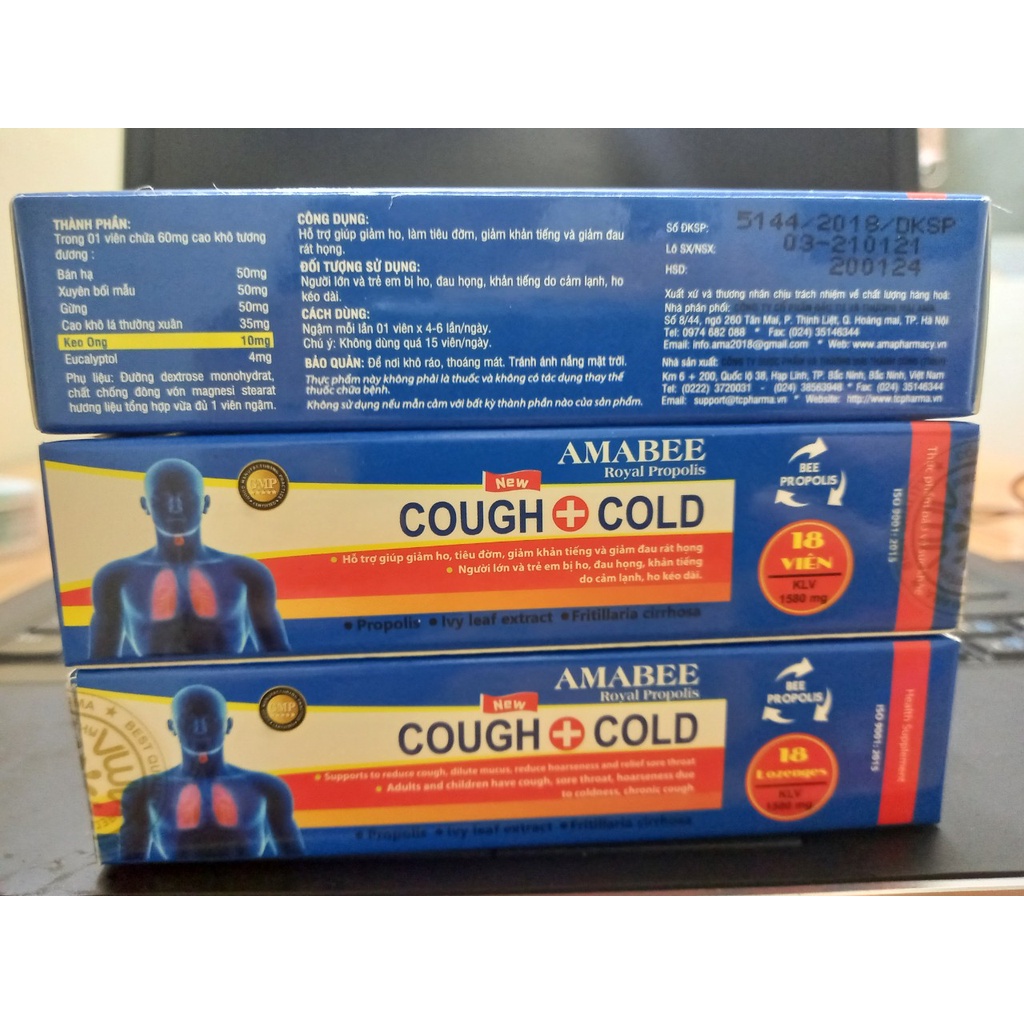 Viên ngậm Keo Ong Amabee Royal Propolis Cough Cold - Hỗ trợ giúp giảm ho, ho có đờm, giảm khản tiếng .