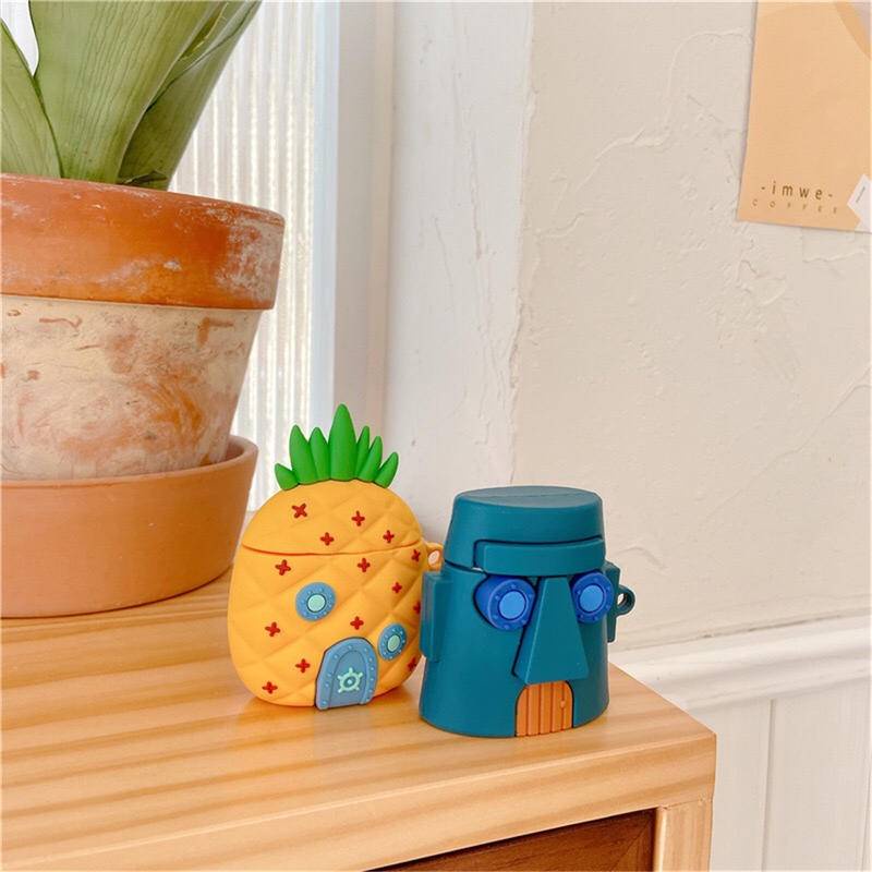 Vỏ Bảo Vệ Hộp Sạc Tai Nghe AirPods 1 2 Pro Bluetooth Không Dây Chất Liệu Silicon Mềm Hình Ngôi Nhà Dứa 3D