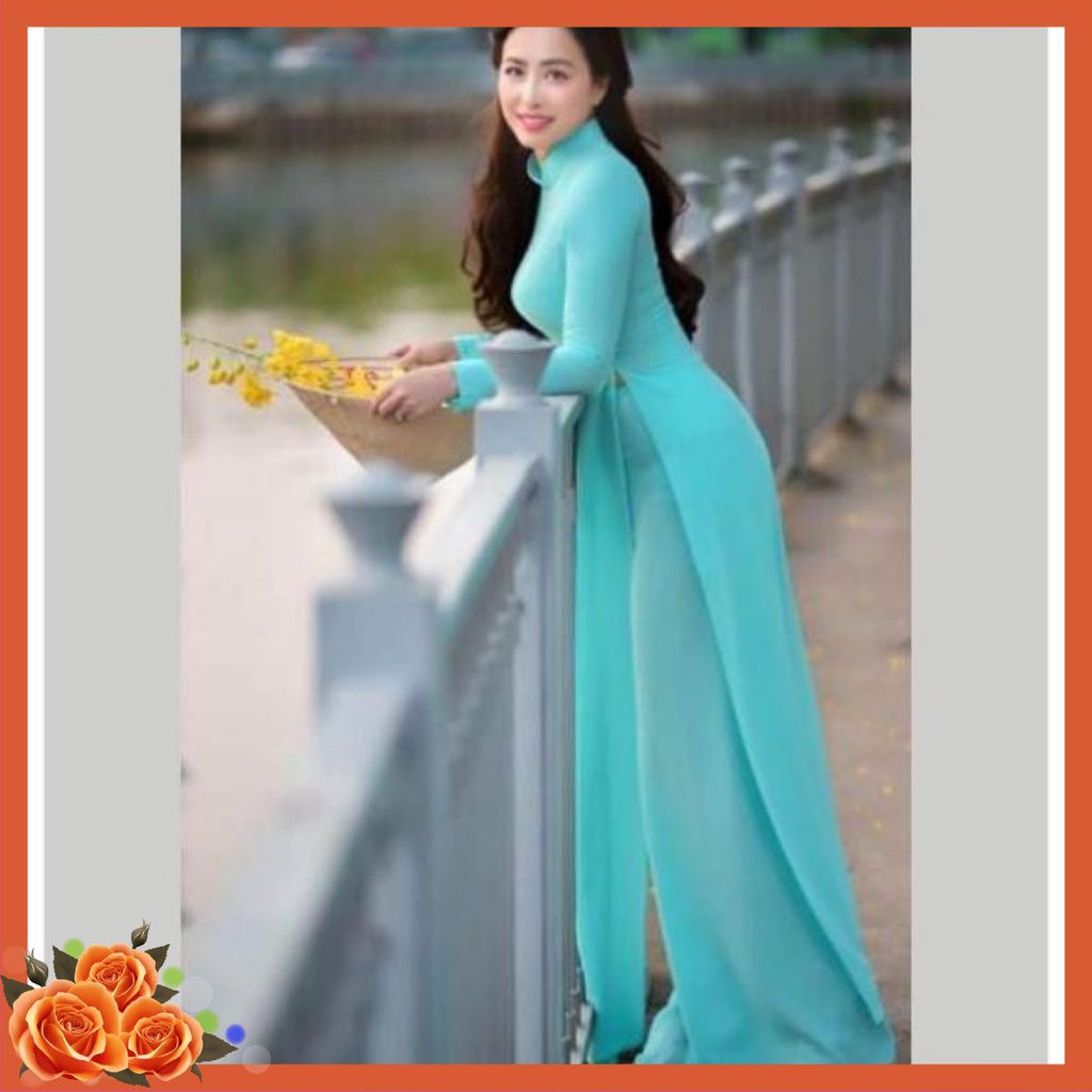 Áo dài trơn may sẵn xanh ngọc kèm quần, áo dài truyền thống, áo dài vietnam ariline, nhận cắt áo dài ADT2TXN