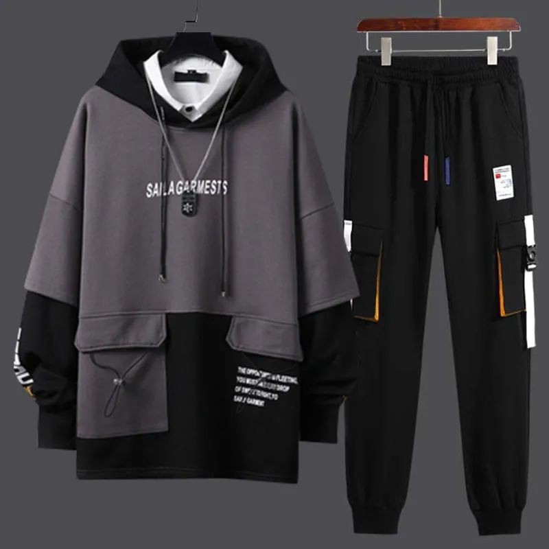 Bộ đồ thể thao áo hoodie tay dài + quần dài dáng rộng thời trang dành cho nam