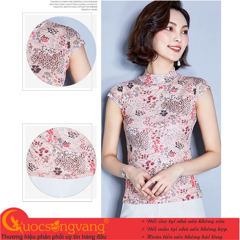 Áo thun lưới in hoa áo kiểu trong lót cotton GLA277 Cuocsongvang