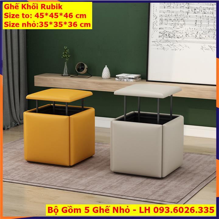 Ghế Khối Rubik, Ghế Sofa Phòng Khách 5 Trong 1 chân sắt, có bánh xe di chuyển tiện lợi