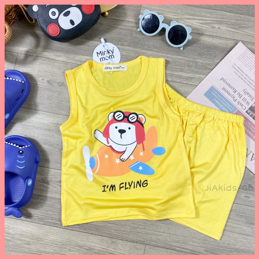 Bộ Thun Lạnh Ba Lỗ Cho Bé Trai Bé Gái 8-19kg -BL-IN25 In Hoạt Hình Vui Vẻ Chất Vải Thoáng Mát