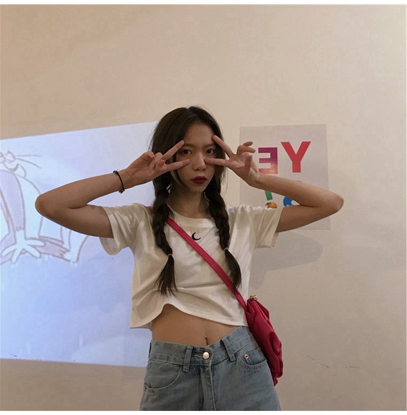 Áo Croptop Tay Ngắn Hoạ Tiết Thêu Nhiều Màu Sắc Thời Trang Mùa Hè