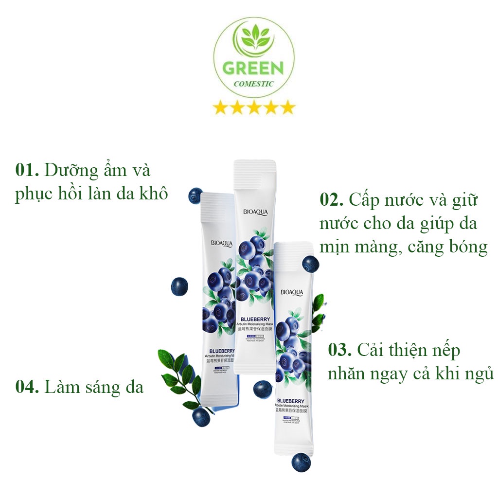 Mặt nạ ngủ collagen Việt Quất Bioaqua dưỡng ẩm cấp ẩm trắng da giảm mụn mờ thâm nội địa trung Green Comestic