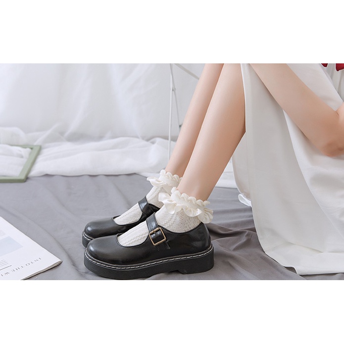 Tất bèo lụa lolita tiểu thư Hàn Quốc chất len đẹp trắng đen be nữ nhiều màu