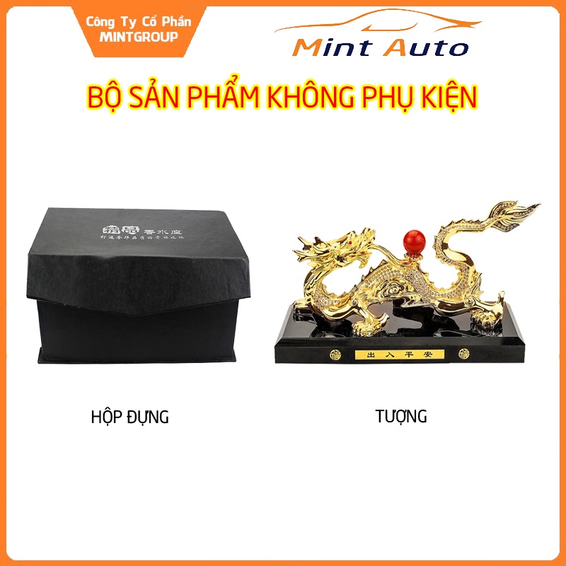 Tượng rồng vàng nhả ngọc phong thủy trang trí taplo ô tô, bàn làm việc, phòng khách cao cấp sang trọng