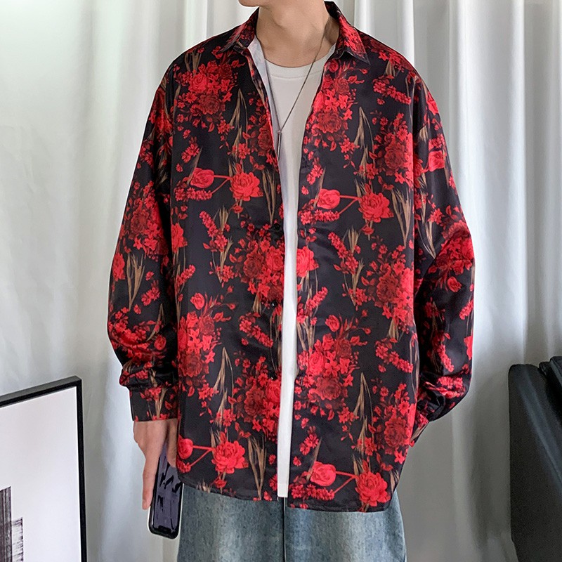 Men's Long Sleeve Shirt With Rose Pattern Fashion Style
