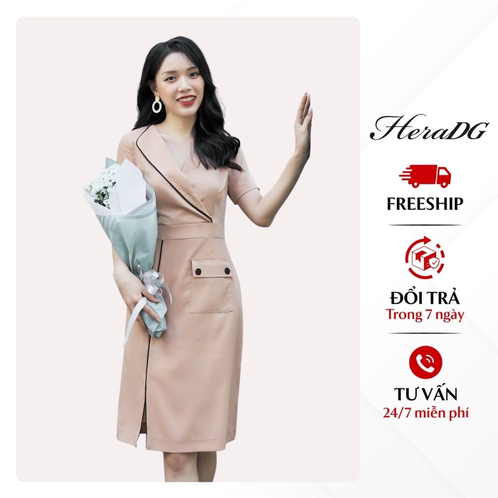 Đầm Dáng Ôm Công Sở Nữ HeraDG Thiết Kế Cổ 1 Ve Sang Trọng, Tinh Tế, Chất Liệu Vải Chéo Nhật Cao Cấp, Mềm Mịn SDCBA023