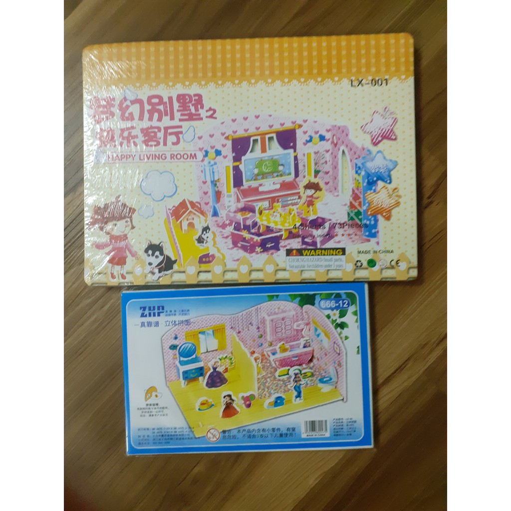 Xếp hình lắp ghép 3D bằng giấy phòng tắm, phòng khách, bếp, noel,tiệm cafe, bánh mì, siêu thị,oto