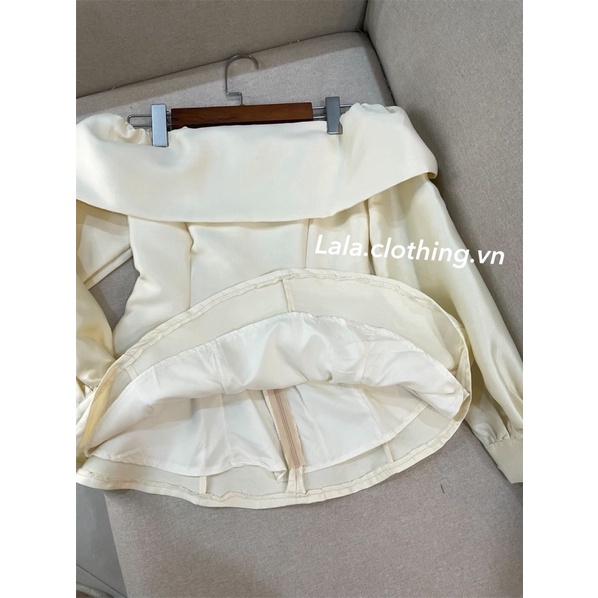 (SẴN) Áo tafta trễ vai dài tay M600