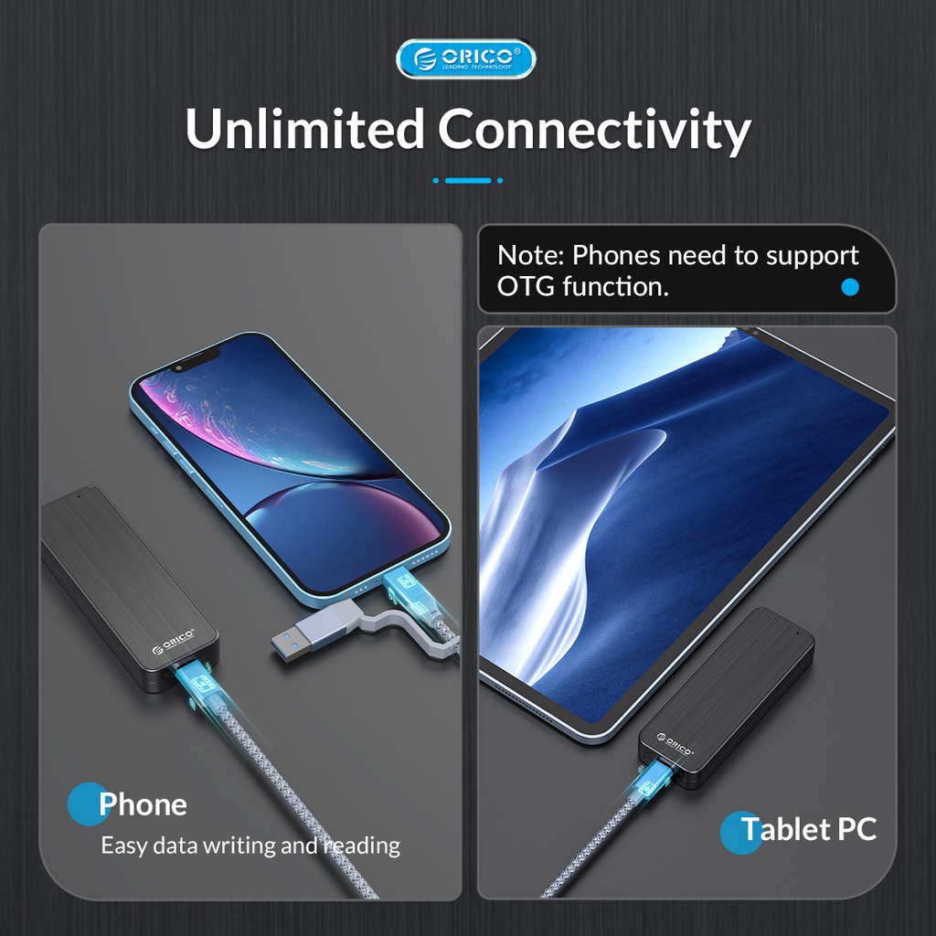 Hộp Ổ Cứng SSD ORICO M.2 SATA Type C Tốc Độ 6Gbps ORICO HM2C3-BK - Hàng Chính Hãng