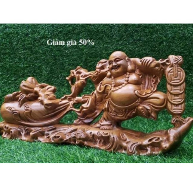 Di lặc kéo bao tiền để ô tô gỗ Bách Xanh, phát tài phát lộc, may mắn bình an kt20