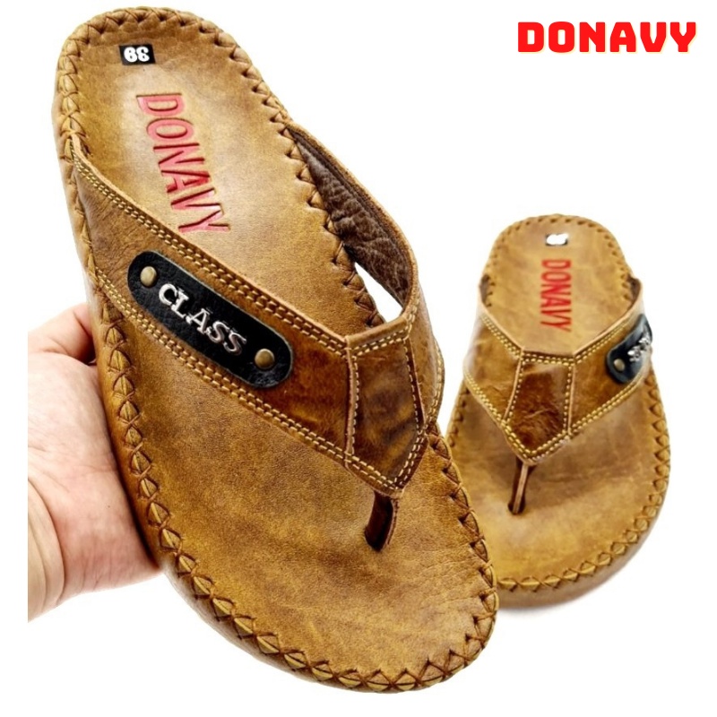 Dép Kẹp Nam Da Bò Thật 100% DONAVYCLASS, Đính Khuy Class Thời Trang K.CLSS